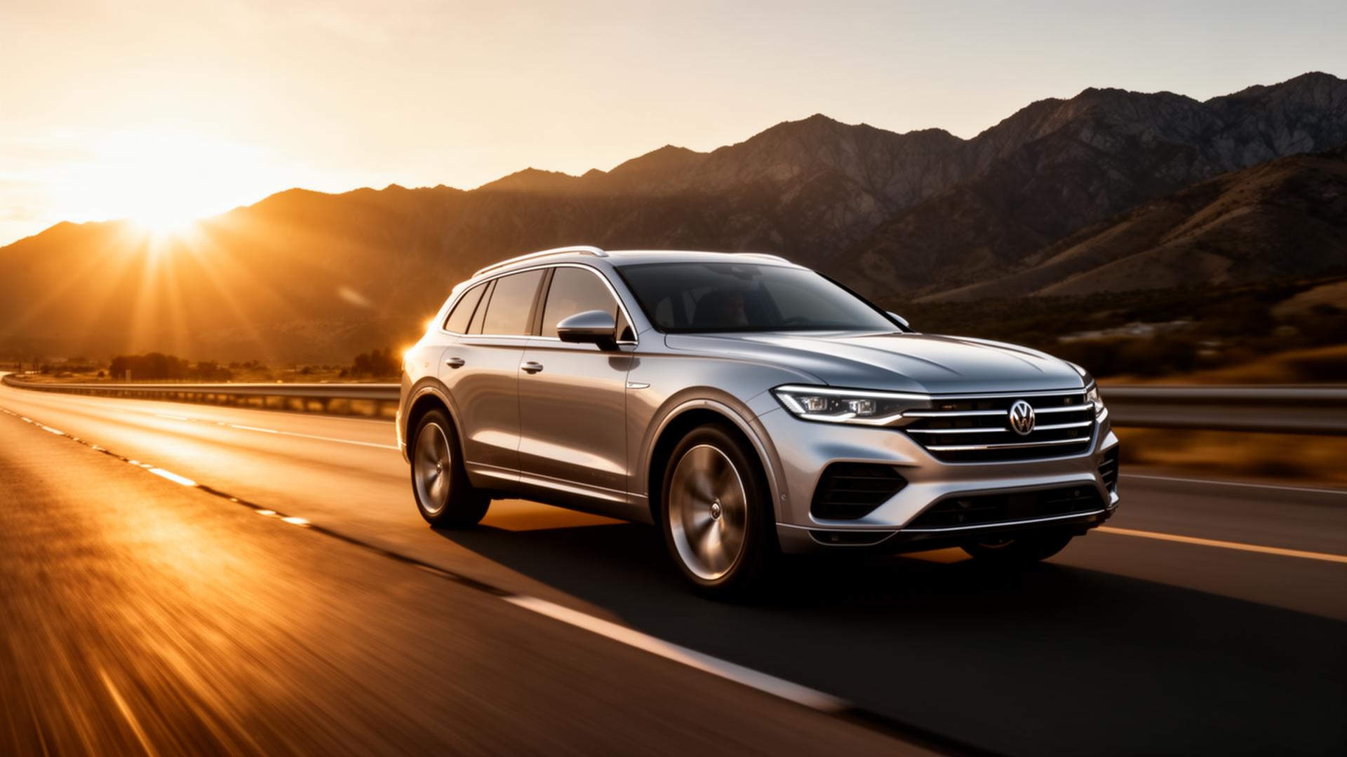 Luxury vehicle on highway at sunset, protected by extended warranty coverage